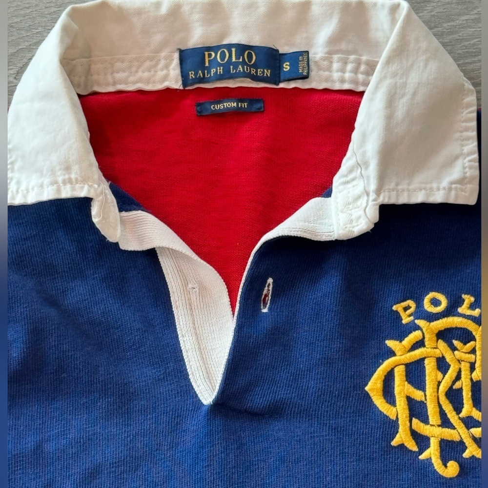 POLO RALPH LAUREN VINTAGE Colorblock Large Logo Rugby Sweater Shirt Size Small - Picture 2 of 5